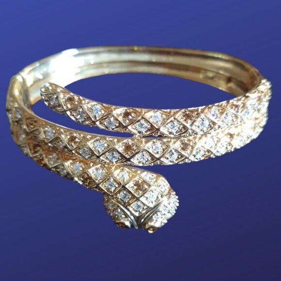 1990s Cuff Bracelet Vintage Snake Rhinestone Marked 925 - Picture 15 of 15